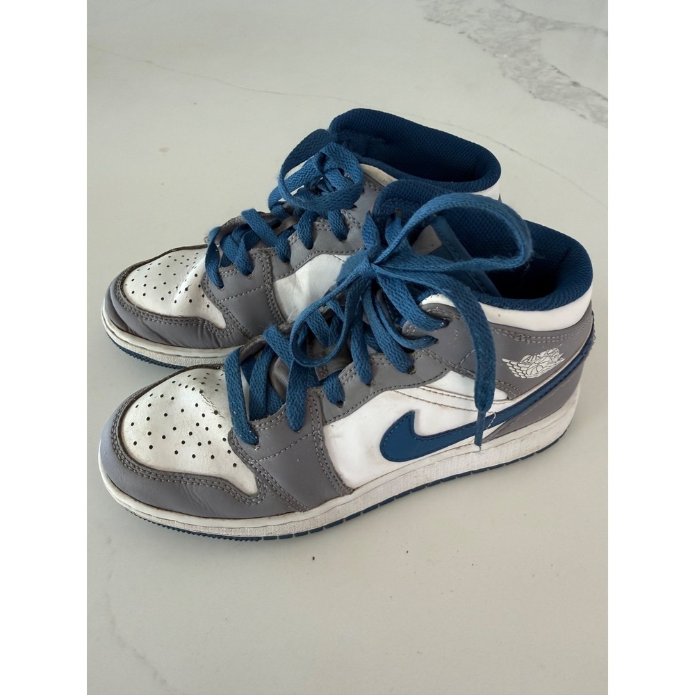 Nike‎ Air Jordan 1 - Mid Shoes DQ8423-014 True Blue Cement Gray - Size 4Y - Picture 6 of 8